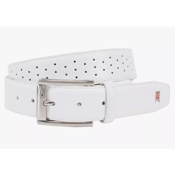 Nike Tiger Woods Mesh G-Flex White PGA Golf Tour Leather Belt Mens Size 42 NEW - Picture 8 of 12